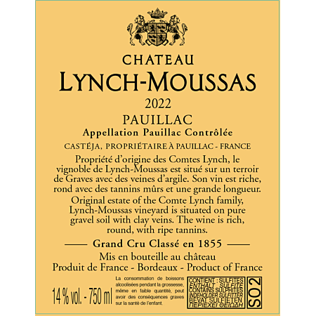 Chateau Lynch Moussas Grand Cru classé - Pauillac 2022